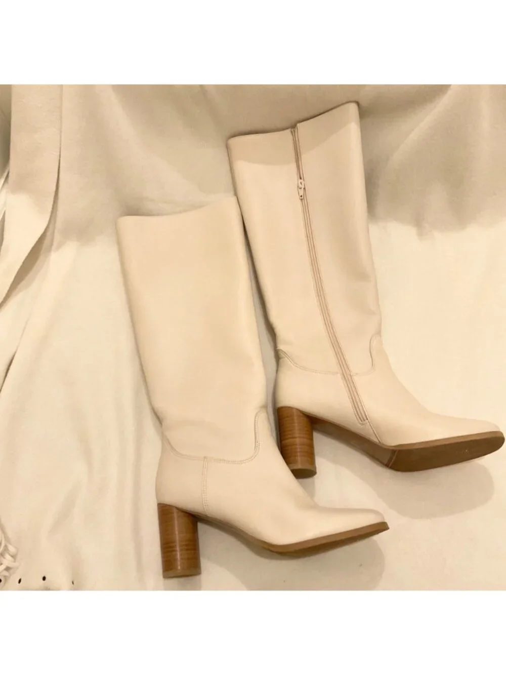Sezane off white TEDDY HEELED high BOOTS leather SZEU39 RUN SMALL US7.5